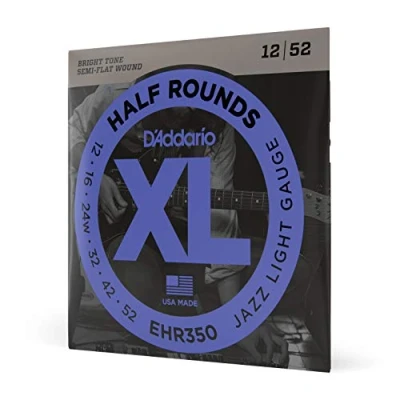 Image of D&#039;Addario Guitar Strings XL Half Rounds Electric Semi Flat Wound Bright Tone, Smooth Feel, Reduced Finger Noise EHR350 Jazz Light, 12 52