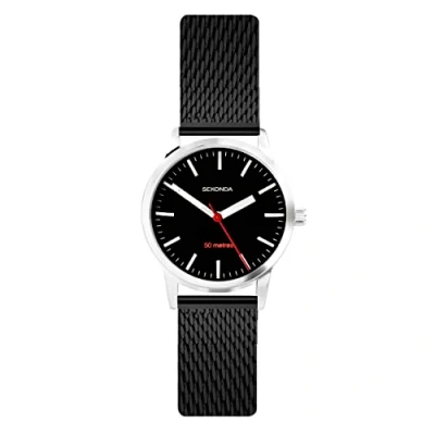Image of Sekonda Nordic Ladies 28mm Quartz Watch in Black with Analogue Display, and Stainless Steel Mesh Bracelet 40489