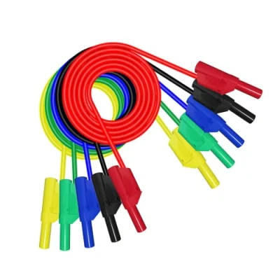 Image of Fasizi Banana Plug Cable, 5pcs Electronic Test Leads Kit 4mm Safety Soft Silicone Wire Stack Lead 14AWG Extension Cable Multimeter Set