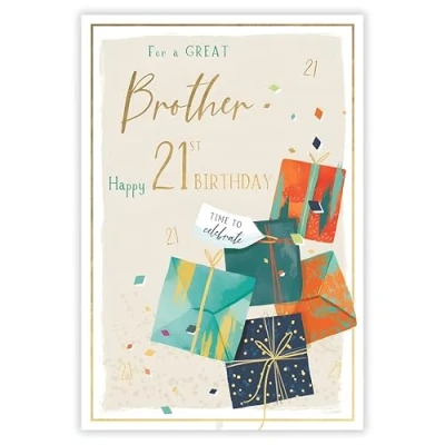Image of ICG Brother 21st Birthday Card Age 21 Special Finishes Great Colourful Modern Design Made in the UK