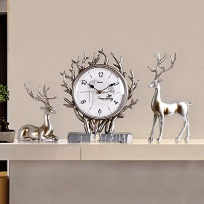 Image of HEDMAI Table Clocks For Living Room Home Decorative Clock Large Mantel Modern Battery Operated Silent Desk Shelf Clock,Silver
