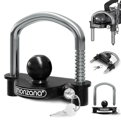 Image of Monzana Trailer Hitch Lock Caravan Accessories and Equipment 50 mm Tow Security Ball Cover 2 Keys Car Anti Theft Device Horsebox Container Steel Shackle