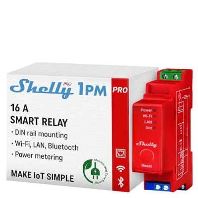 Image of Shelly Pro 1PM WiFi &amp; Bluetooth Smart Relay Switch With Power Metering, Home Automation, Alexa Google Compatible, iOS Android App, No Hub Required, Wireless Light Control