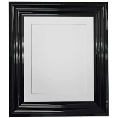 Image of FRAMES BY POST Firenza High Gloss Black Picture Photo Frame Plastic Glass with White Mount 40x50 cm Image Size 16&quot;x12&quot;