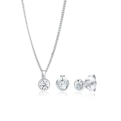 Image of Elli Jewelry Set Ladies Basic Solitaire Pendant Stud Earrings with Crystals in 925 Sterling Silver