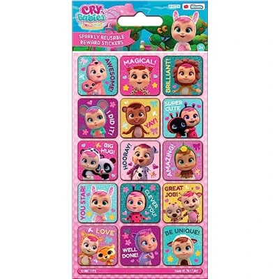 Image of Paper Projects 01.70.12.057 Cry Babies Sparkly Reward Stickers Official Licensed Product Reusable on Non Porous Surfaces, Pink, 19.5cm x 9.5cm