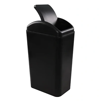 Image of Hespama 14L Slim Plastic Trash Bin, Black Waste Bin with Swing Lid