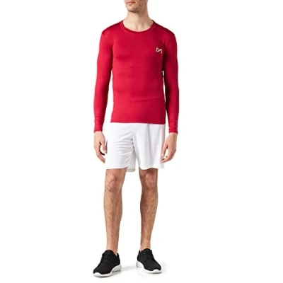 Image of MEETYOO Men&#039;s MenÂ’s Compression Base Layer Top Long Sleeve T shirt Sports Gear Fitness Tights for Running Gy Shirt, Red 1, S UK