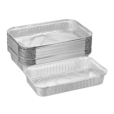 Image of Relaxdays Aluminium Baking Trays, Set of 25, HWD: 4.5 x 31 21 cm, Square Barbecue Dishes, Drip Pans, Grilling, Silver