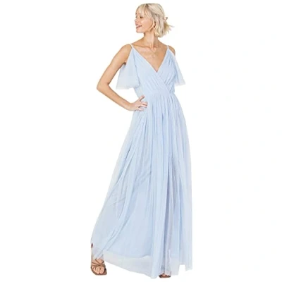 Image of Anaya with Love Women&#039;s Ladies Women Long Length Maxi Short Sleeve Cami V Neckline Empire Waist Bridesmaid Dress, Light Blue, 20 UK