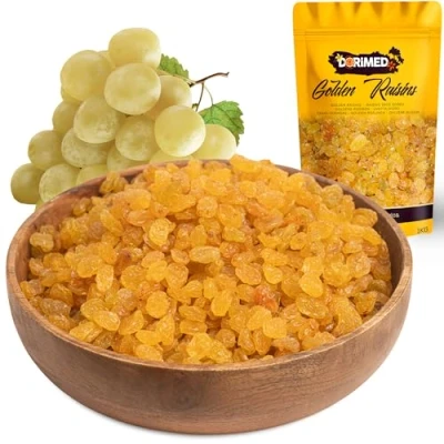 Image of Dried Raisins 1kg Golden Without Sugar Yelow Large Size 2.2 Lbs GMO Free Native to South Africa High in Fiber resealable Bag Dorimed