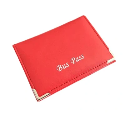 Image of Lorenz Leather Effect Grained PU Bus Pass Cover Holder with Zip up Coin Pocket Red