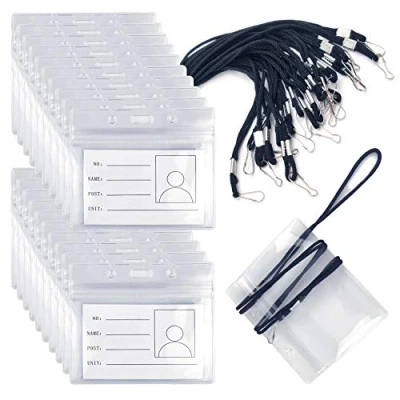 Image of 20pcs Black Lanyards for Neck with Lanyard Card Holder,Clear Plastic Id Holder and Lanyard,Sealable Waterproof Name Badge Holders Cards,Office,School(Landscape Version)