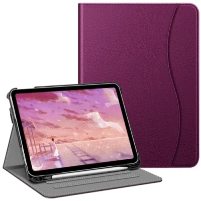 Image of FINTIE Case Compatible with iPad 10th Generation (2022) 10.9 Inch, Multi Angle Viewing Protective Stand Cover Pencil Holder &amp; Pocket, Auto Sleep/Wake, Purple
