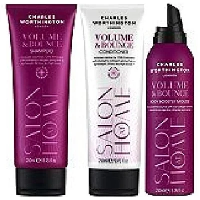 Image of (Pack of 3) Charles Worthington Volume &amp; Bounce WEIGHTLESS Shampoo 250ml PLUMPING Conditioner Body Booster Mousse 200ml