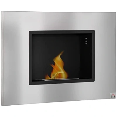 Image of HOMCOM Wall Mounted Ethanol Fireplace, Stainless Steel Bioethanol Heater Stove Fire with 1.5L Tank, 3 Hour Burning Time, Silver