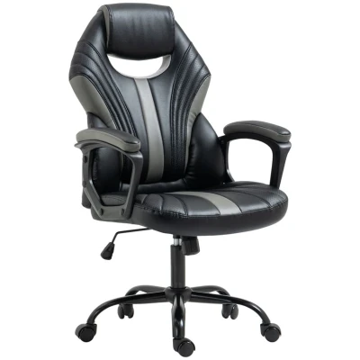 Image of Vinsetto Computer Gaming Chair, Desk Chair with Breathable PU Leather Back and Seat, Soft Padded Armrests Rolling Wheels for Adults Gamers, Black