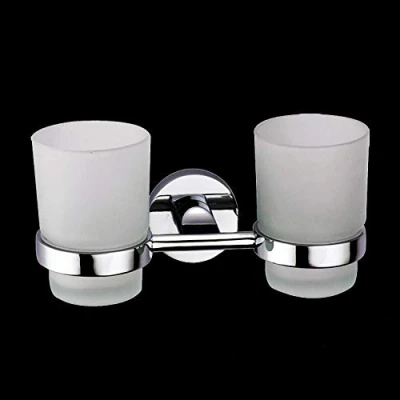 Image of Toothbrush Glass Tumbler with Holder Stainless Steel Chromed (Double Tumblers)