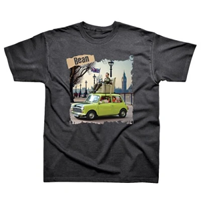 Image of Spike Leisurewear Short Sleeve Unisex T Shirt Printed with Classic Mr Bean &amp; his Mini Design on The Front. Available in Sizes S XXL (Large) Grey
