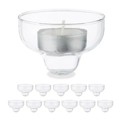 Image of Relaxdays Set of 12 Floating Tea Light Holder, Glass, Water Decoration, Wedding, Pool &amp; Pond, Candle, Transparent, 4 x 6.5 cm