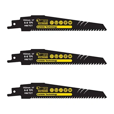 Image of 3 x SabreCut SCRS956XHM_3 Tungsten Carbide 152mm Variable 6 8 TPI S956XHM Very Fast Wood and Plastic Cutting Reciprocating Sabre Saw Blades Compatible with Bosch Dewalt Makita Many Others