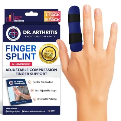 Image of Doctor Developed Trigger Finger Splint for Arthritis &amp; Injury Recovery, Grip Support Straightener Tool, Broken that Fits Index, Middle, Ring, Pinky Joints (Navy Blue, S/M 1 Pack)