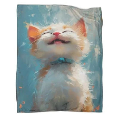 Image of QIACVYDKZ 3D Surprised Cats Printed Fleece Throw Blanket for Adult Children, Fluffy Bed Throws Puppy Design Flannel Blanket,Soft Warm Microfiber Bedding Couch 40x50inch(100x130cm)