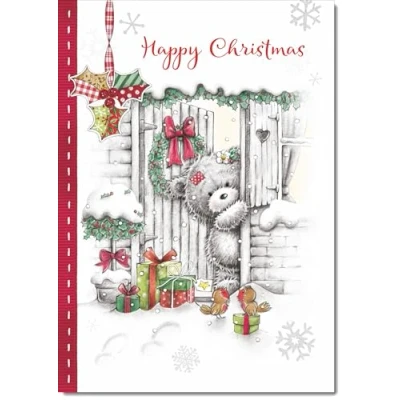 Image of doodlecards Happy Christmas, Christmas Card Grey Bear in Snow Medium Size with Plain Envelope
