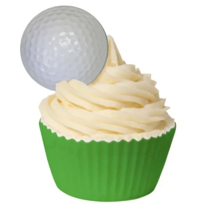 Image of Pack of 12 Edible Golf Ball Cake Decorations 201 117 by CDA Products pre Cut