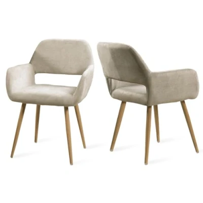 Image of MEUBLE COSY Dining Chairs Set of 2 with Arms Fabric Upholstered Seat Backrest Armchair for Dressing Table Desk Lounge Living Room Kitchen Bedroom Home Office, Metal Legs, Beige
