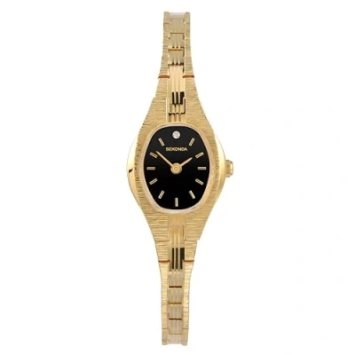 Image of Sekonda Evelyn 22mm Women’s Gold Analogue Classic Quartz Cocktail Watch with Black Stone Set Dial Mineral Glass and Stainless Steel Strap