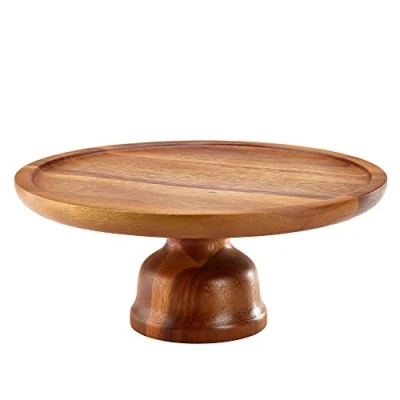Image of Acacia Wood Cake Stand 33cm Rustic Wooden Food &amp; Buffet Riser