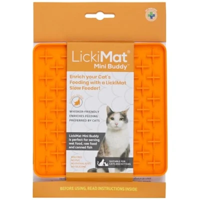 Image of LickiMat Mini Classic Buddy Cat Food Mat, Slow Feeder for Boredom &amp; Anxiety Relief Cats, Perfect Food, Treats, Yoghurt Peanut Butter, Fun Alternative to a Feeding Bowl, Orange