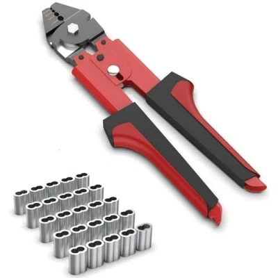 Image of Wire Rope Crimping Tools,0.1 2.2mm Ferrule Tool Swager Crimper Cutters with 100PCS Aluminum Double Barrel Loop Sleeve Kit Hand for Fishing Hanging Fencing