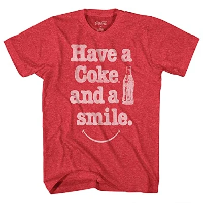 Image of Coca Cola Mens Classic Shirt Have a Coke and Smile Tee Soda T Shirt, Red Heather, Medium