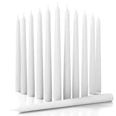 Image of CANDWAX 30 cm Taper Candles Set of 12 Dripless and Smokeless Candle Unscented Slow Burning Sticks Ideal as Dinner White