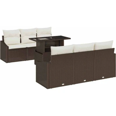 Image of vidaXL 7 Piece Garden Sofa Set with Cushions Brown Poly Rattan