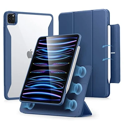 Image of ESR for iPad Pro 11 Inch Case (2022/2021/2020/2018, 4th/3rd/2nd/1st Generation) with Pencil Holder, Removable Magnetic Cover, Vertical Stand, Rebound 360 Series, Navy Blue