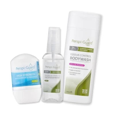Image of Perspi Guard 3 Step Anti Sweat Deodorant Bundle Odour Control Body Wash (200ml), 48 hour Roll On Strong for Excessive Sweating &amp; Max Strength Antiperspirant Spray (50ml)