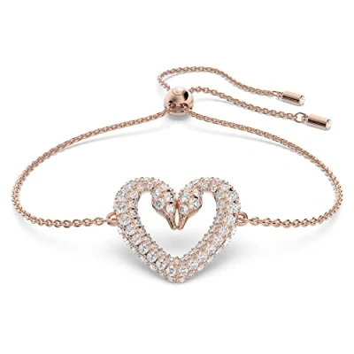 Image of Swarovski Heart Bracelet, White Pavé Crystals, Rose Gold Tone Plated from the Una Collection