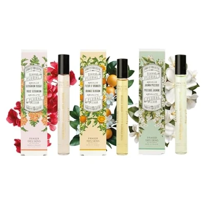 Image of Panier des Sens Eau de Toilette Roll On Trio, Orange Blossom Jasmine &amp; Gernium Floral Fragrance Long Lasting, Natural Perfume Hair Body Vegan Friendly 3x10ml