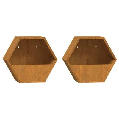 Image of vidaXL Rusty Corten Steel Wall Planters Rectangular Hanging Flower Plant Pot for Garden, Balcony, Patio Decor, Brown 30x10x25 cm