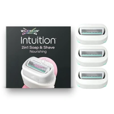 Image of Wilkinson Sword Intuition 2in1 Soap &amp; Shave Nourishing Razors for Women, Built in Vegan Soap, 3 Women's Razor Blade Refills