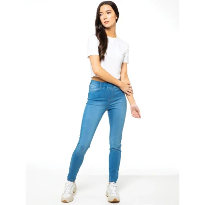 Image of 989Zé ENZO Womens High Rise Skinny Stretch Jeans Elasticated Waist Jeggings Denim Jean EZL419 Light Blue 20