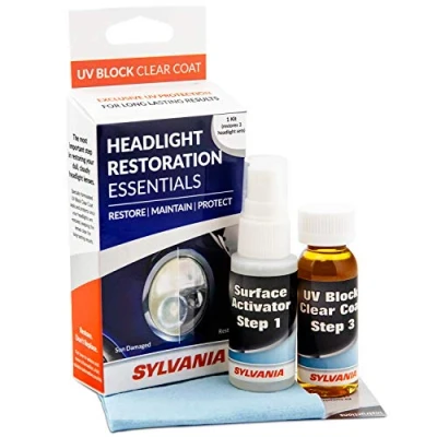 Image of SYLVANIA Headlight Restoration Kit 3 Easy Steps to Restore Sun Damaged Headlights With Exclusive UV Block Clear Coat, Light Output and Beam Pattern Restored, Long Lasting Protection