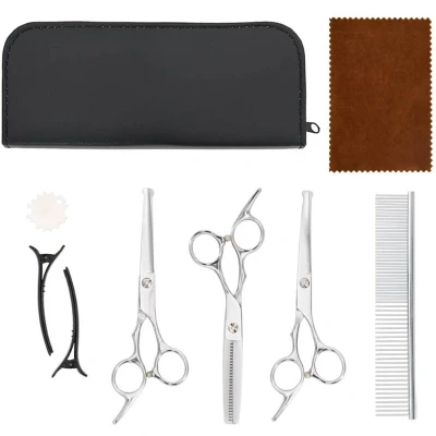 Image of vidaXL 7 Piece Dog Grooming Scissors Set Stainless Steel