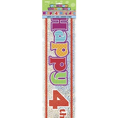 Image of Unique Party 10855 12ft Prism Happy 4th Birthday Banner