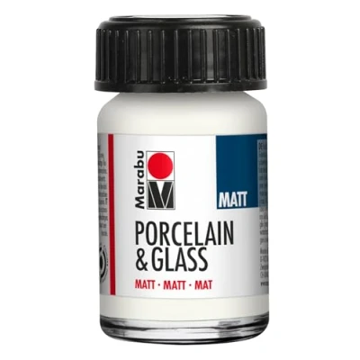 Image of Marabu Porcelain Ceramic And Glass Matt Paint, White 15ml, Painting Stamping, Waterbased, Washable, Dishwasher Safe