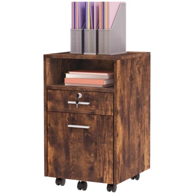Image of Vinsetto Mobile File Cabinet Lockable Storage Unit Cupboard for A4 Letter Home Filing Furniture Office, Bedroom and Living Room, 39x40x65cm, Rustic Brown