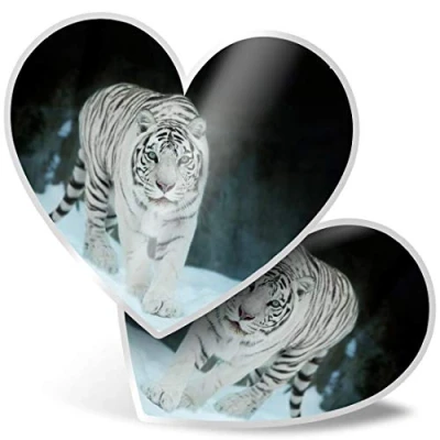 Image of 2 x Heart Stickers 7.5 cm White Tiger Wild Animal Snow Laptop Tablet Luggage Scrapbook #3729